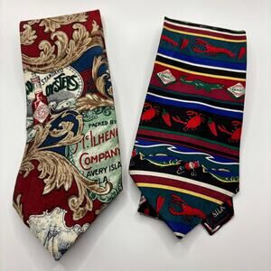 Lot of 2 Tobasco Ties 100% Silk  Oysters Crabs Alligator Chili Peppers